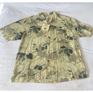 Original Island Sport Hawaiian Men's Shirt Sz X-Large Khaki Yellow Olive Tropica